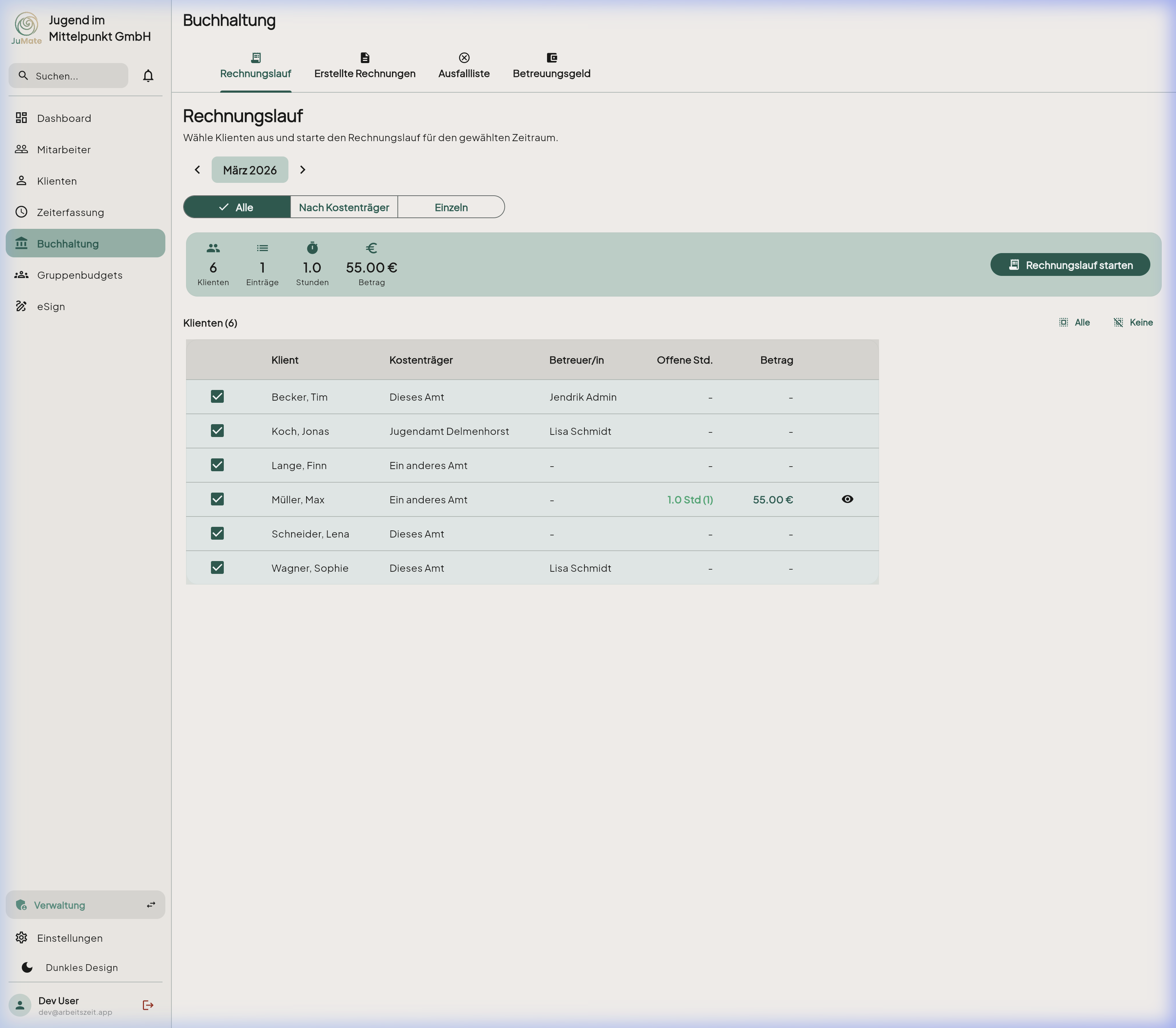 Rechnungsstellung Übersicht